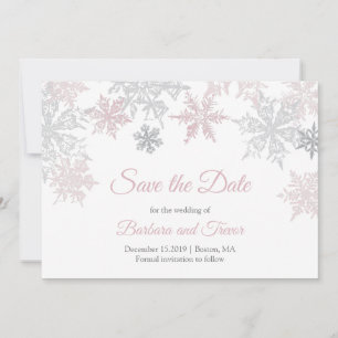 Dusty Pink & Silver Snowflakes Winterhochzeit Save The Date