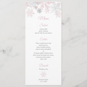 Dusty Pink & Silver Snowflakes Winterwunder Menükarte