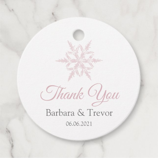 Dusty Pink Snowflakes Winter Wedding Danke Geschenkanhänger (Vorderseite)
