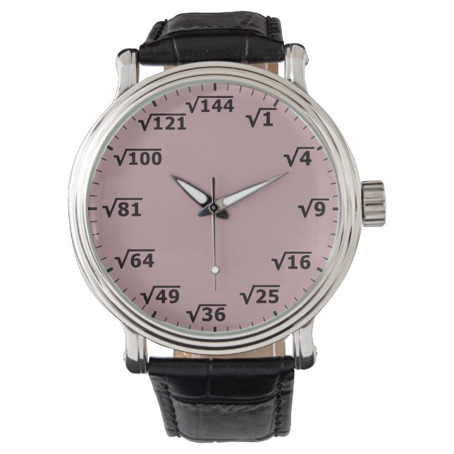 Dusty Pink Square Root Clock - Math Wrist Watch Armbanduhr (Vorderseite)