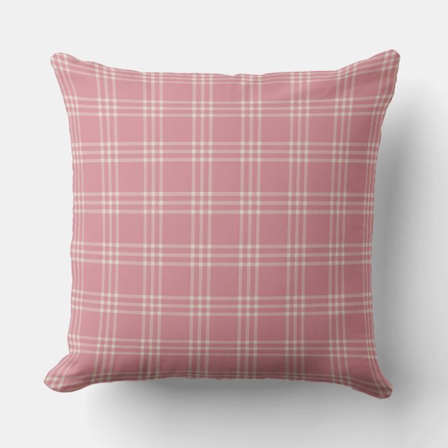 Dusty Pink Tartan Kariertes Muster Kissen (Vorderseite)