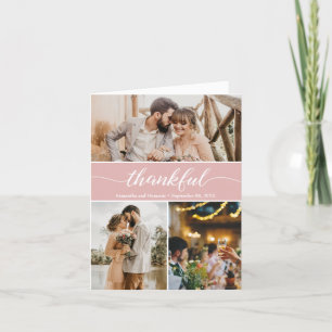 Dusty Pink Thankful Wedding Foto Collage Dankeskarte