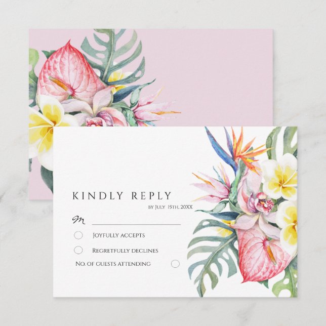 Dusty Pink Tropical Floral Botanical Wedding RSVP Karte (Vorne/Hinten)