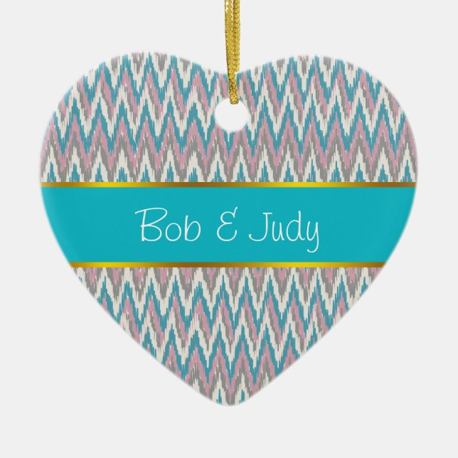 Dusty Pink und Blue iKat Keramikornament (Vorne)