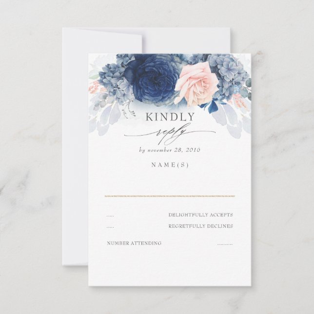 Dusty Pink und Navy Blue Wedding RSVP Karte (Vorderseite)