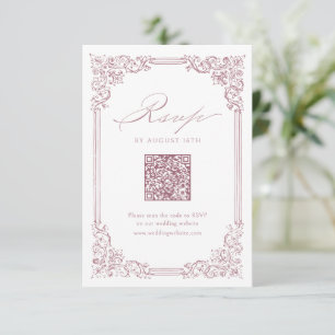 Dusty Pink Vintag Frame Eleganter QR Code Hochzeit RSVP Karte