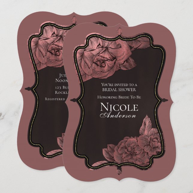 Dusty Pink Vintag Rose Gold Glam Brautparty Einladung (Vorne/Hinten)