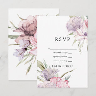 Dusty Pink Watercolor Boho Floral Wedding RSVP Karte