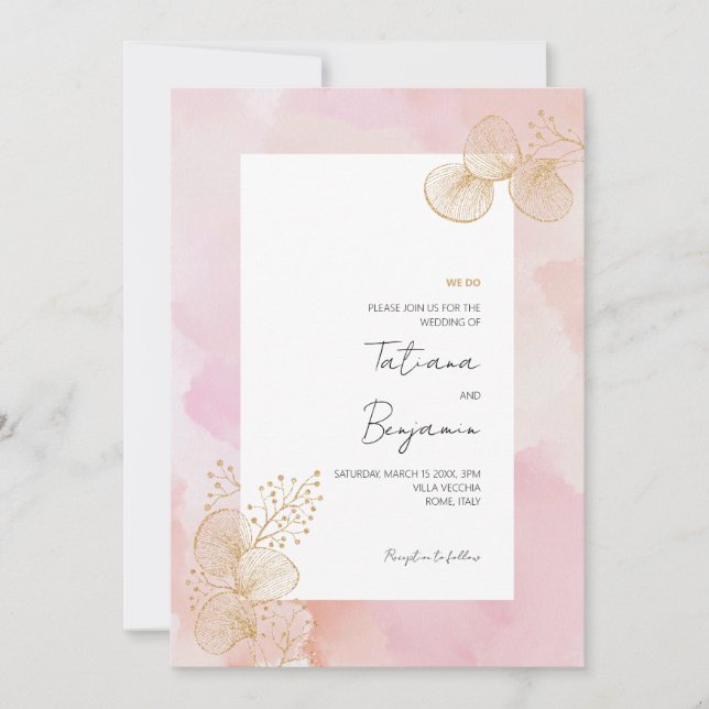 Dusty Pink Watercolor Delikate Hochzeit Einladung (Vorderseite)
