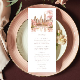Dusty Pink Watercolor NY Wedding Menu Menükarte
