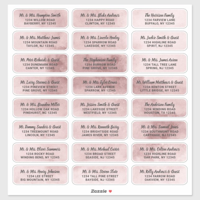 Dusty Pink Watercolor Script Guest Address Labels (Blatt)