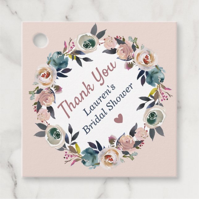 Dusty Pink Wedding Brautparty Vielen Dank Geschenkanhänger (Vorderseite)