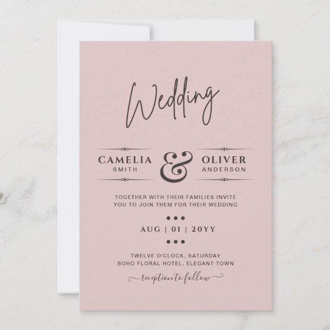 Dusty Pink Wedding Einladungen Modernes Budget (Vorderseite)