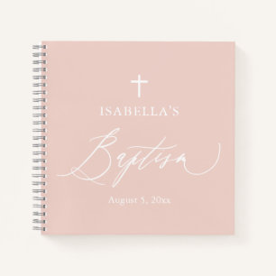 Dusty Pink White Cross Girl Taufbuch Notizbuch