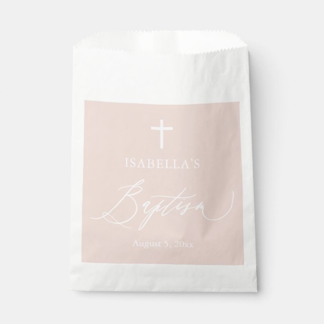 Dusty Pink White Cross Girl Taufe Gefallen Taschen Geschenktütchen (Vorderseite)