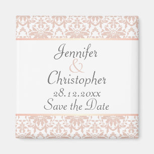 Dusty Pink & White Kronier Damask Save the Date Magnet