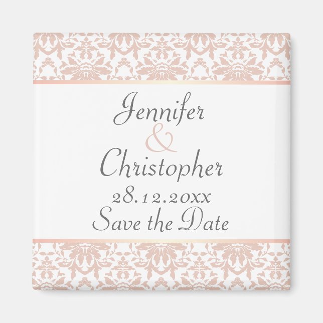 Dusty Pink & White Kronier Damask Save the Date Magnet (Vorne)