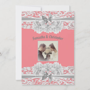 Dusty Pink White Lace Hochzeit Foto Einladung