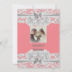 Dusty Pink White Lace Hochzeit Foto Einladung