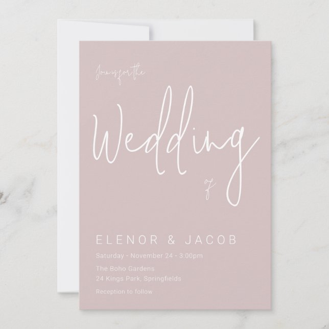 Dusty Pink & White Moderne Hochzeit Einladung (Vorderseite)