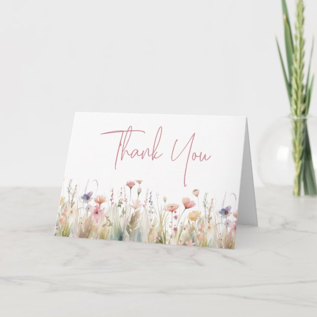 Dusty Pink Wild Blume Brautparty geklappt Dankeskarte (Vorderseite)
