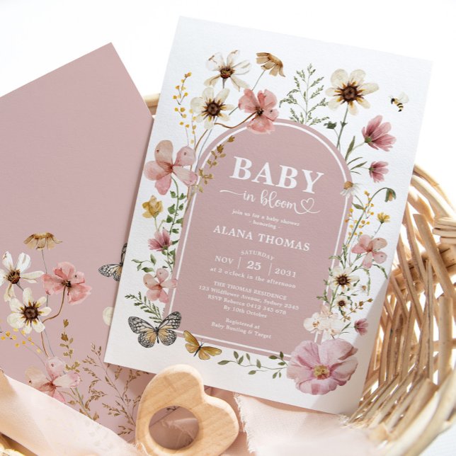 Dusty Pink Wildblume Baby in Bloom Girl Shower Einladung (Von Creator hochgeladen)