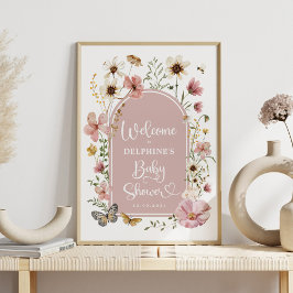 Dusty Pink Wildblume Baby in Blütendusche Willkomm Poster