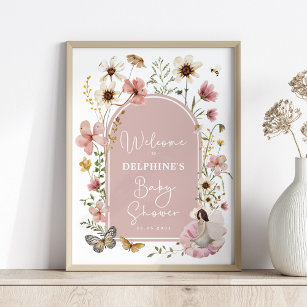 Dusty Pink Wildblume Fairy Baby Dusche Empfang Poster