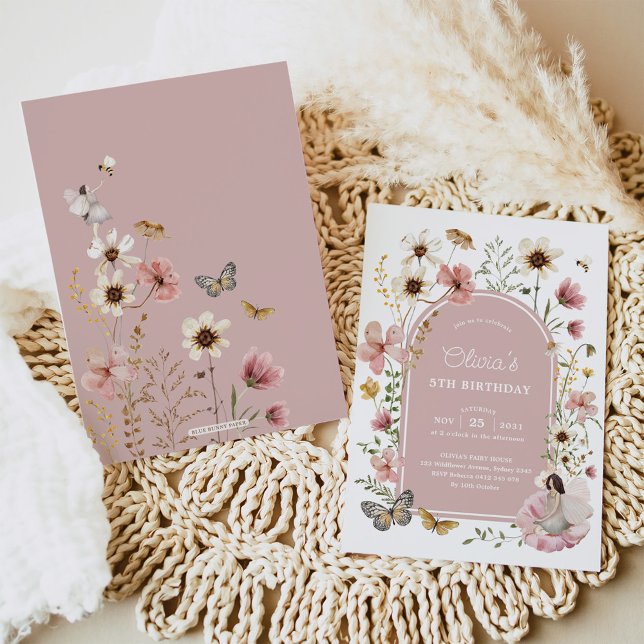 Dusty Pink Wildblume Fairy Birthday Garden Party Einladung (Von Creator hochgeladen)