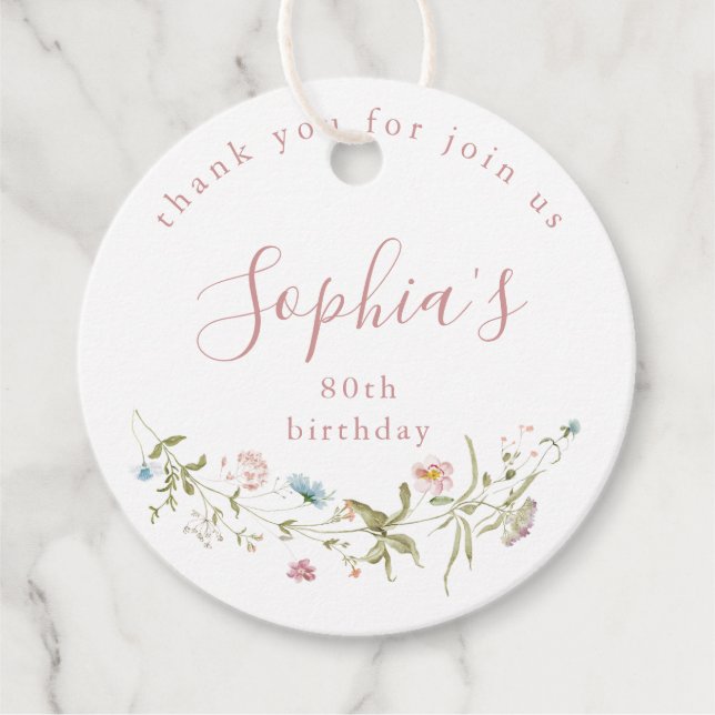 Dusty Pink Wildblume Rustic Boho Geburtstag Geschenkanhänger (Vorderseite)