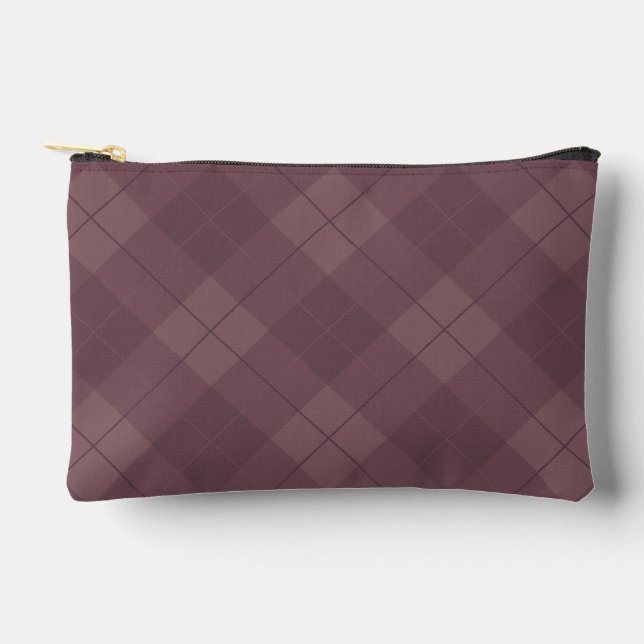 Dusty Plum Burgundy Kariert Pattern Zubehörtasche (Vorderseite)