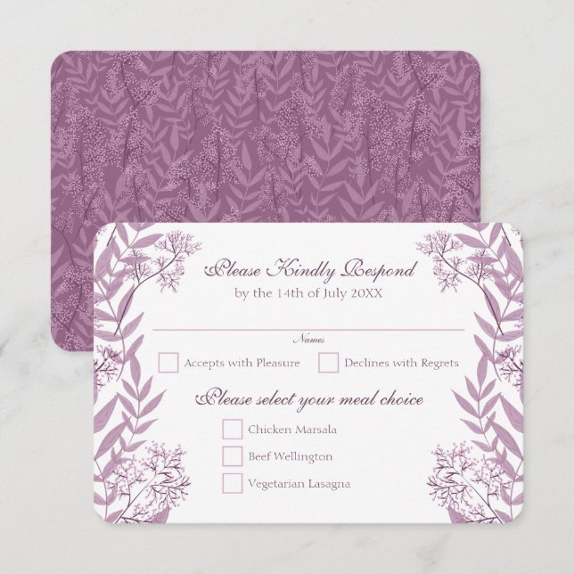 Dusty Plum Lila Wedding Botanical Einladung (Vorne/Hinten)