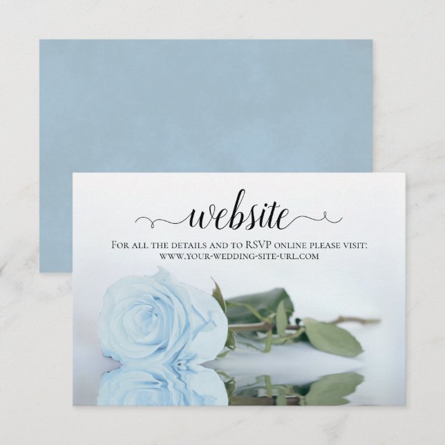 Dusty Powder Blue Rose Elegante Wedding Website Begleitkarte (Vorne/Hinten)