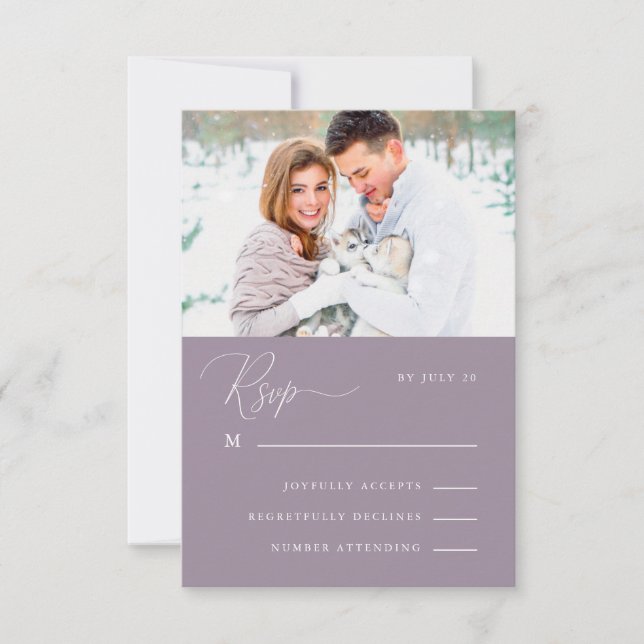 Dusty Purple Calligraphie et Floral Photo Rsvp (Devant)