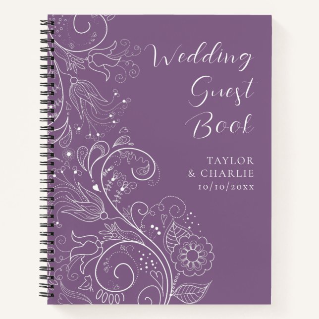 Dusty Purple Elegant Floral Mariage Livre d'invité (Devant)