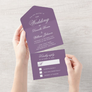 Dusty Purple Faire-part de mariage et RSVP détacha