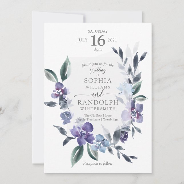 Dusty Purple Floral Garden Invitation de mariage, (Devant)