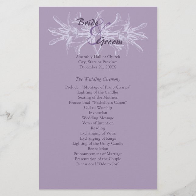 Dusty Purple Floral Wedding Programme (Devant)