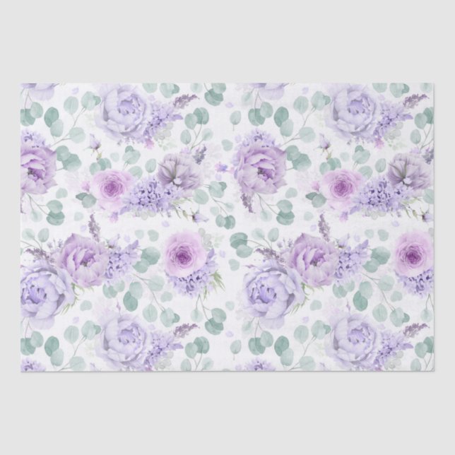 Dusty Purple Flowers Botanisches Muster Seidenpapier (Vorderseite)