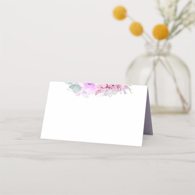 Dusty Purple Flowers Eleganter Romantischer Weddin Platzkarte (Vorderseite)