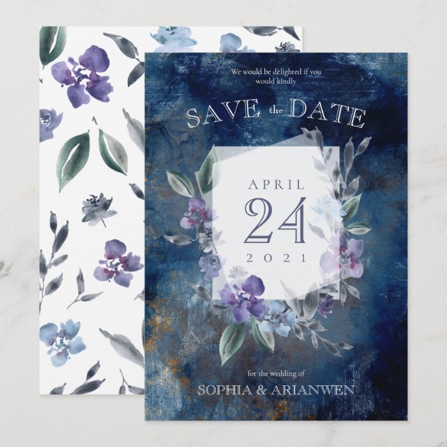 Dusty Purple jardin fleuri Mariage Invitation (Devant / Derrière)
