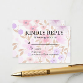 Dusty Purple Silver Gray Floral Rustic RSVP Card Begleitkarte