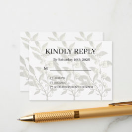 Dusty Purple Silver Gray Floral Rustic RSVP Card Begleitkarte