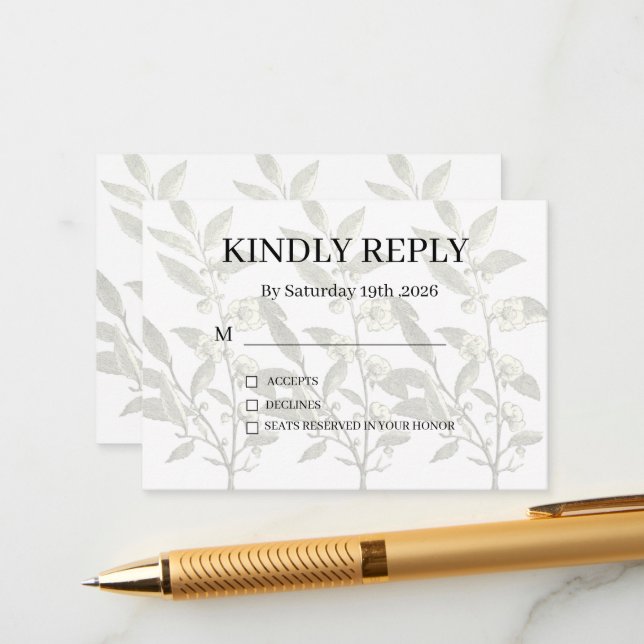 Dusty Purple Silver Gray Floral Rustic RSVP Card Begleitkarte (Vorderseite/Rückseite Beispiel)