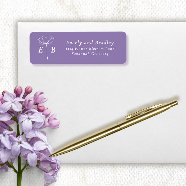 Dusty Purple White Monogram Floral Accent Address (Von Creator hochgeladen)