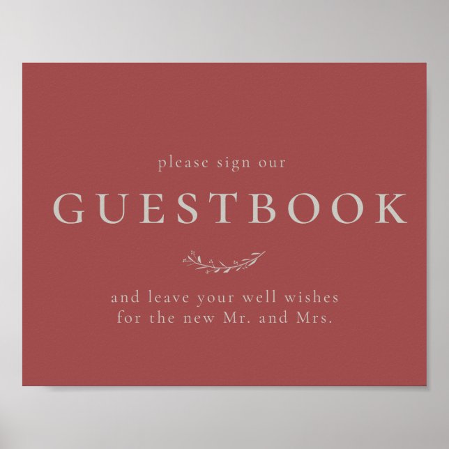 Dusty Red Blätter and Berries Guestbook Sign Poster (Vorne)