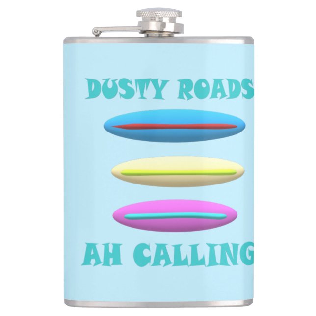 Dusty Road Design blass blau mit Worten Flachmann (Vorderseite)