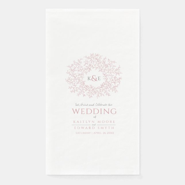 Dusty rosa Blatt Kreis monogramm Kunst Hochzeit in Serviette (Vorderseite)