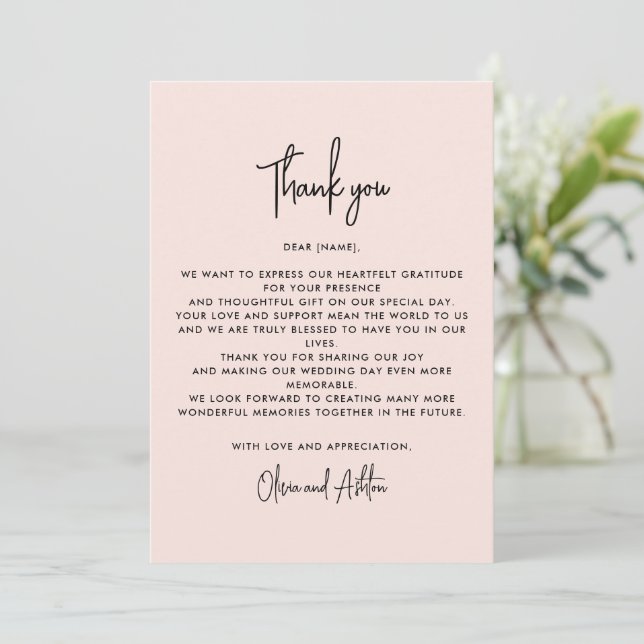 Dusty rosa, moderne Hochzeit danke Karte (Stehend Vorderseite)
