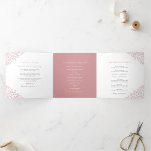 Dusty rosa monogram Art Story Widding Hochzeit Dreifach-gefaltete Programmkarte